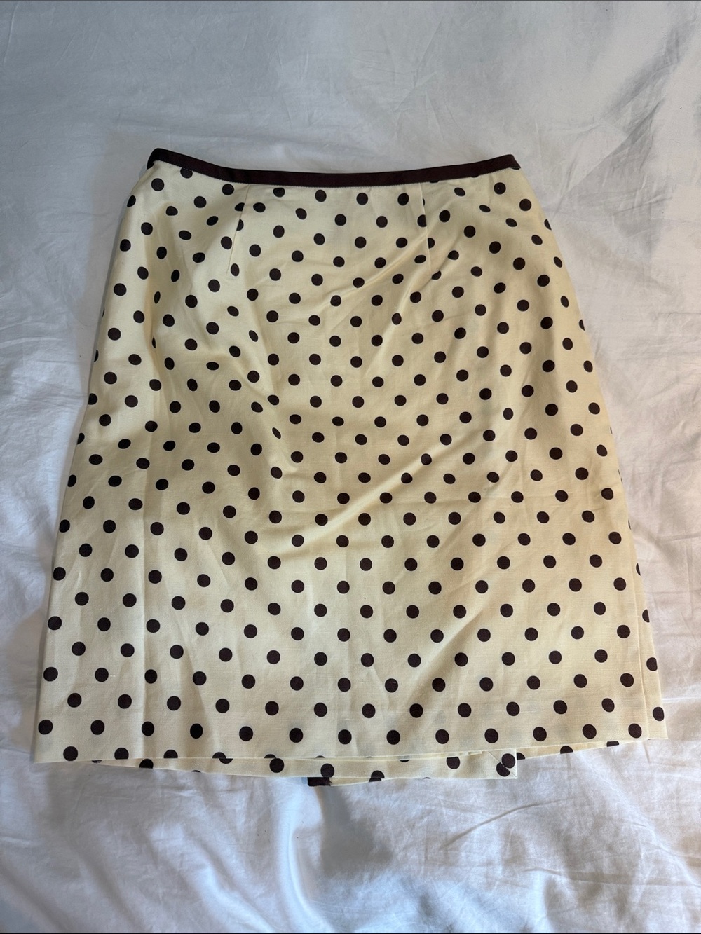Posse Pale Yellow Polka Dot Pencil Skirt with Brown Trim with matching top - Picture 2 of 5
